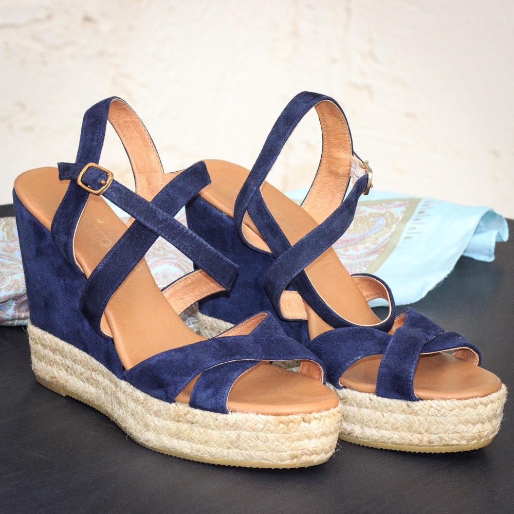 Blue Suede Maypol Espadrille Sandals Sz 38